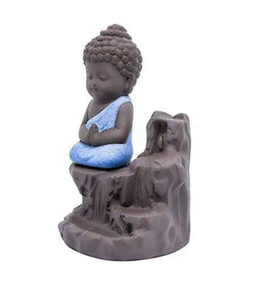 JaipurCrafts Maditating Monk Buddha Smoke Back flow Cone Incense Holder| Decorative Showpiece- with 6 free Smoke Back flow Scented Cone Incenses