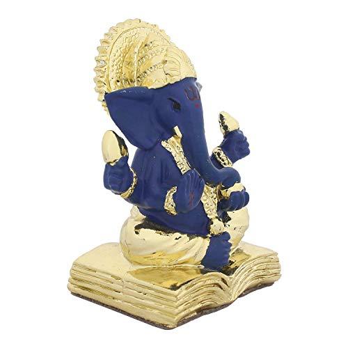 Webelkart Gold Plated Lord Ganesha for Car Dashboard Statue Ganpati Figurine God of Luck & Success Diwali Gifts Home Decor (Size: 2.75 x 2.25 inches)