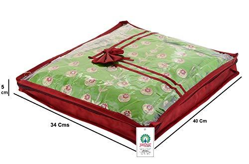 JaipurCrafts 2 Pcs Satin Fabric Saree Cover, 3 Sarees, Gift Set, Maroon