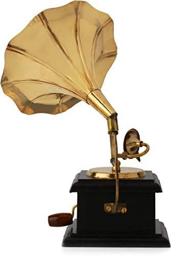 JaipurCrafts Sparkle Square Gramophone Showpiece - 23 cm (Brass, Brown, Gold)
