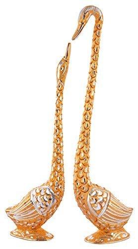 JaipurCrafts Aluminium Pair Of Kissing Duck Showpiece, 19 IN, Golden, 1 Piece
