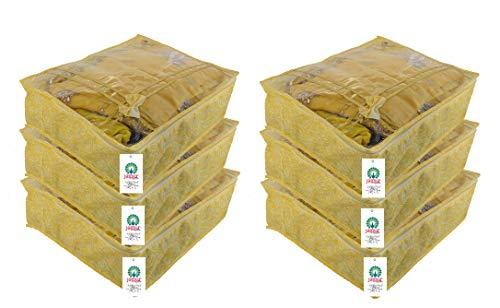 JaipurCrafts 6 Pieces Flower Print Non Woven Saree Cover Set, Gold (45 x 35 x 23 cm)