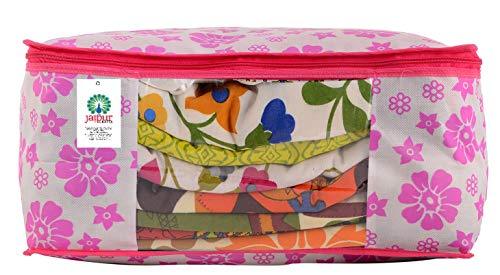 JaipurCrafts 12 Pieces Flowers Print Non Woven Saree Cover Set, Pink (45 x 35 x 21 cm)