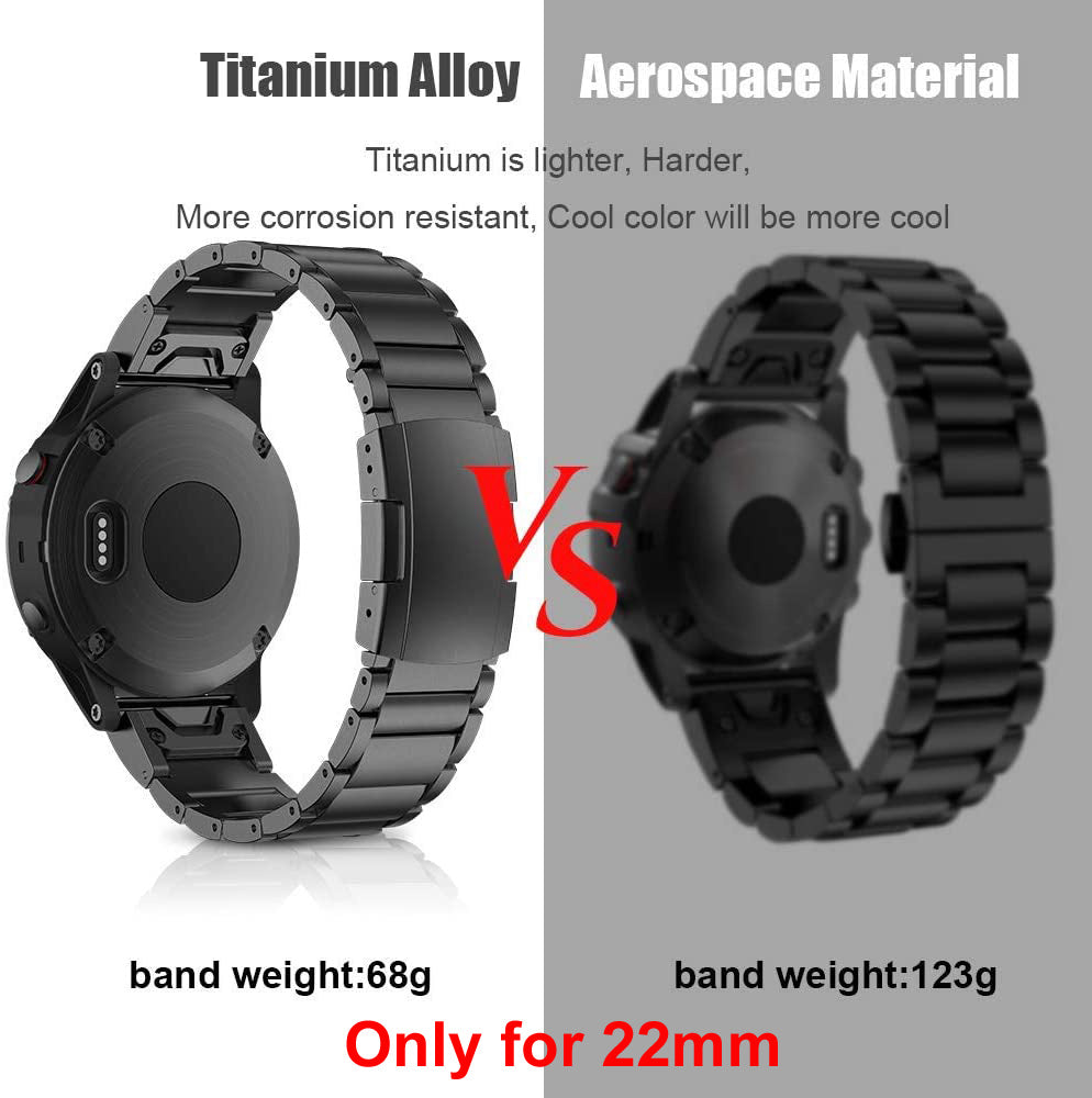 Zitel Band for Garmin Fenix 8 47mm, 7/7 Pro, 6/6 Pro, 5/5 Plus, Epix Pro/Gen 2 47mm, Forerunner 965/955/945/935, Titanium Alloy Metal 22mm Strap