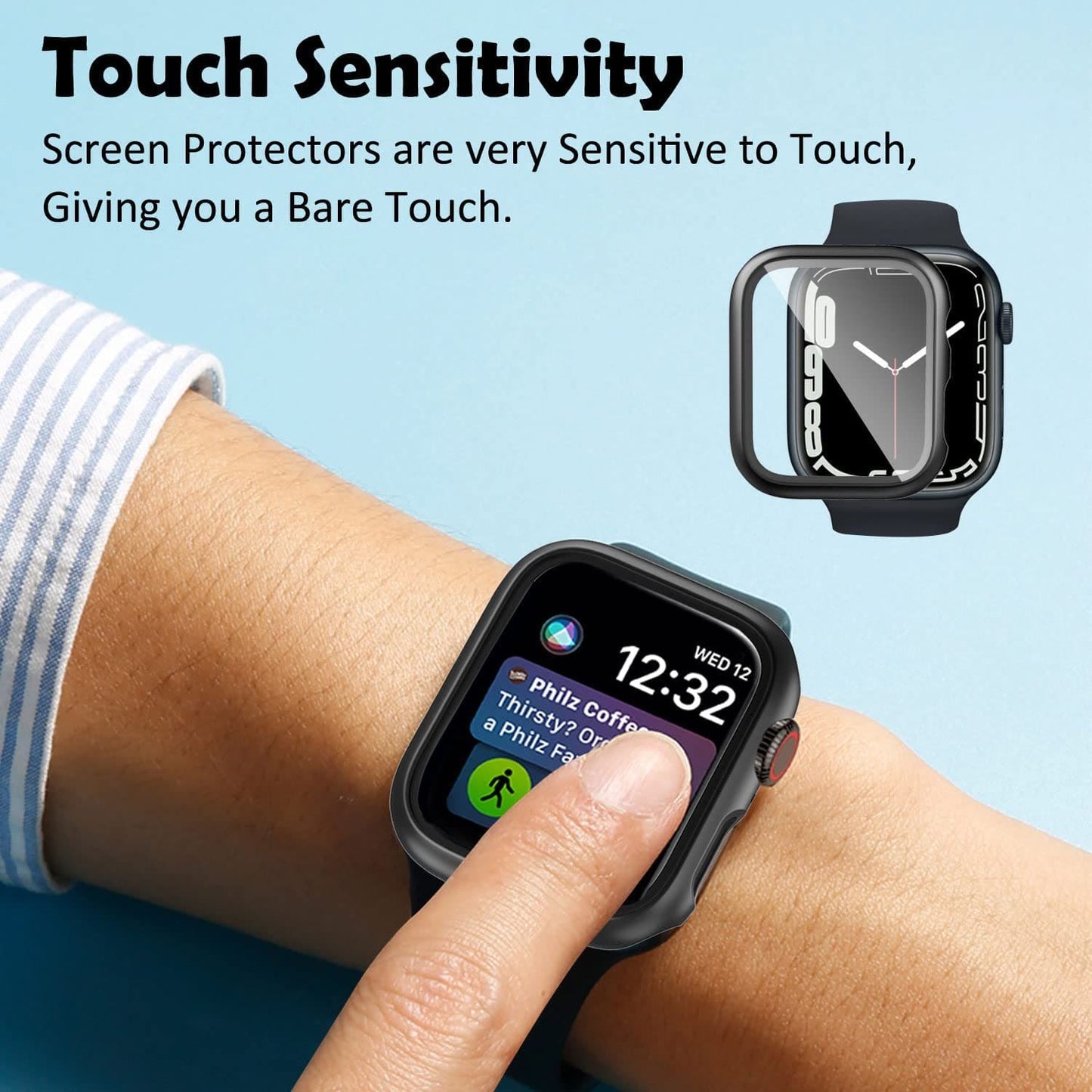 Zitel Case for Apple Watch Series 8 / 7 45mm Screen Protector Case with Built-in 9H Tempered Glass - Matte Black