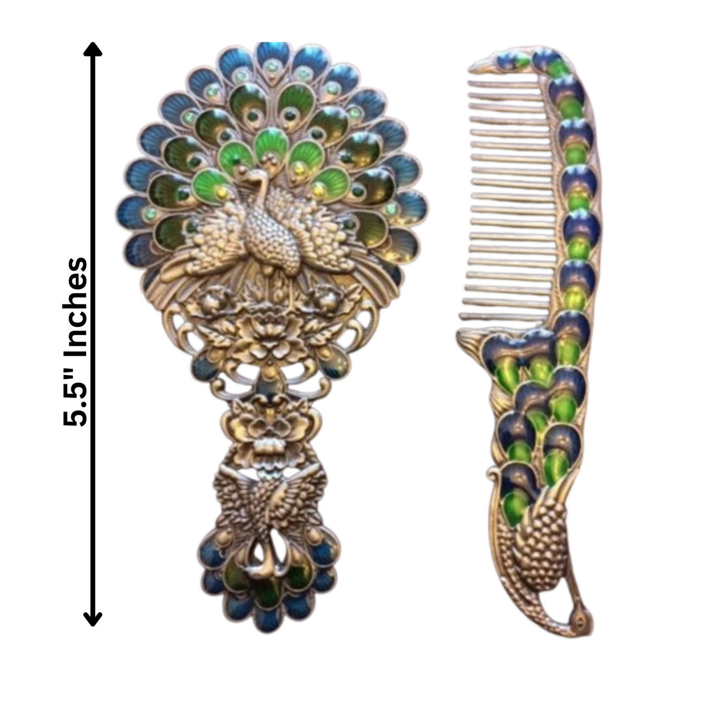 Webelkart Premium Handwork Peacock Hand Mirror with Comb Set Personal Makeup for Women/Girl Salon Mirror & Decorative Antique Item Women Gift Item (Multicolour)