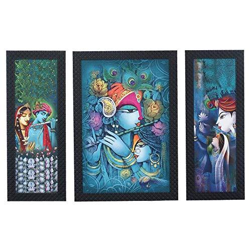 JaipurCrafts Buddha Set of 3 Large Framed UV Digital Reprint Painting (Wood, Synthetic, 36 cm x 61 cm)