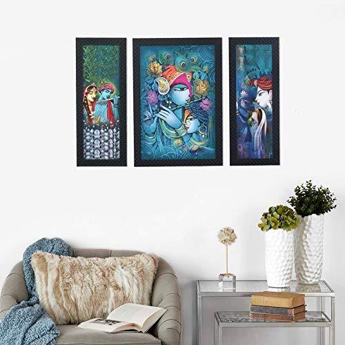 JaipurCrafts Buddha Set of 3 Large Framed UV Digital Reprint Painting (Wood, Synthetic, 36 cm x 61 cm)