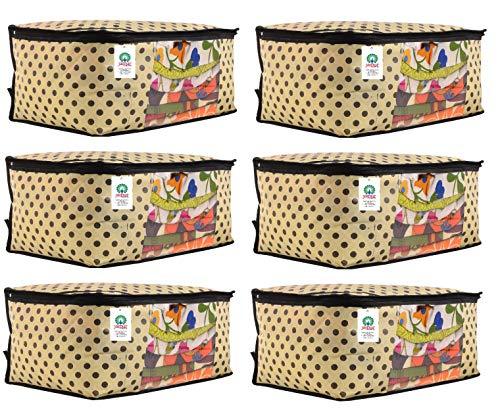 JaipurCrafts 6 Pieces Polka Dots Non Woven Saree Cover Set, Cream (45 x 35 x 21 cm)