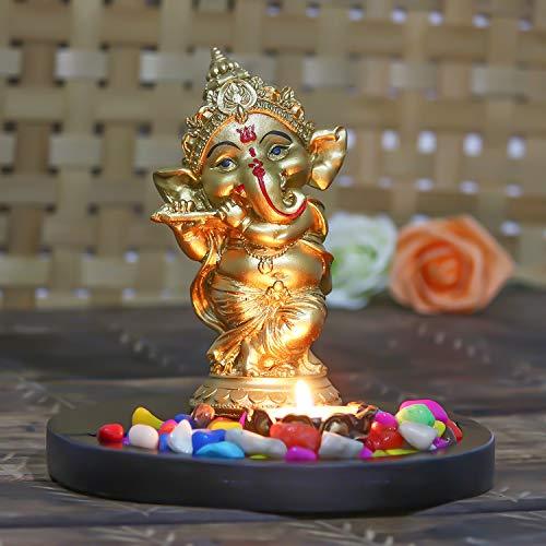 JaipurCrafts Polyresin Ganesha Dancing Idol, 7.50 IN, Gold, 1 Piece