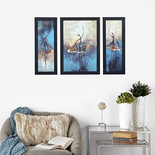 JaipurCrafts Lord Ganesha & Riddhi-Siddhi Set of 3 Large Framed UV Digital Reprint Painting (Wood, Synthetic, 36 cm x 61 cm)