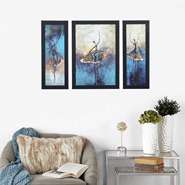 JaipurCrafts Lord Ganesha & Riddhi-Siddhi Set of 3 Large Framed UV Digital Reprint Painting (Wood, Synthetic, 36 cm x 61 cm)