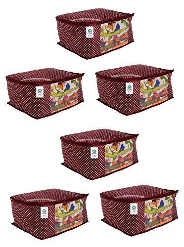 JaipurCrafts 6 Pieces Quilted Polka Dots Cotton Saree Cover Set, Maroon (40 x 30 x 20 cm)