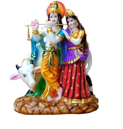 JaipurCrafts Radha Krishna with Kamdhenu Cow Showpiece - 28 cm (Polyresin, Multicolor)