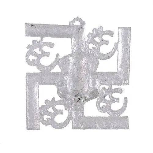 JaipurCrafts Wall Hanging of Lord Ganesha On Swastik with Om Showpiece - 22.86 cm (Aluminium, Silver)