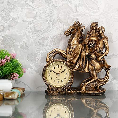 JaipurCrafts Resin Love Couple Sitting On Bike With Table Clock Statue, 18 CM, Gold, 1 Piece