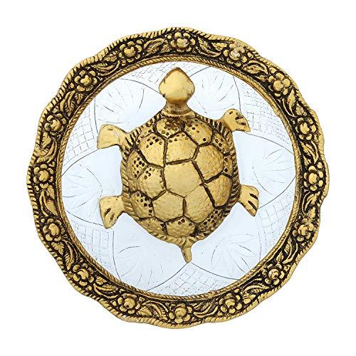 JaipurCrafts White Metal with Glass Plate Feng Shui Metal Tortoise,Turtle Plate Yantra Vastu Feng Sui, Vastu Yantra