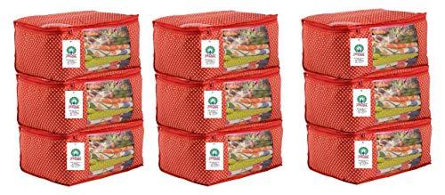JaipurCrafts 9 Pieces Quilted Polka Dots Cotton Saree Cover Set, Red (45 x 30 x 20 cm)