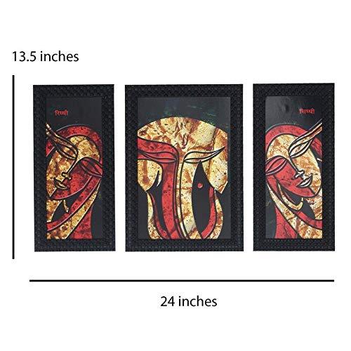 JaipurCrafts Lord Ganesha & Riddhi-Siddhi Set of 3 Large Framed UV Digital Reprint Painting (Wood, Synthetic, 36 cm x 61 cm)