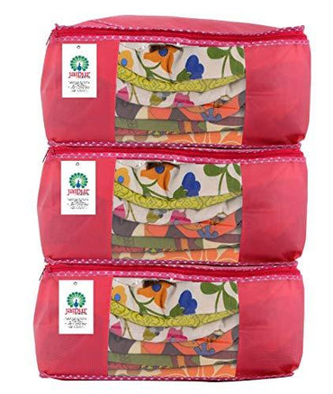 JaipurCrafts 3 Pieces Non Woven Saree Cover Set, Pink (40 x 30 x 20 cm)