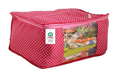 JaipurCrafts 12 Pieces Quilted Polka Dots Cotton Saree Cover Set, Pink (45 x 30 x 20 cm)