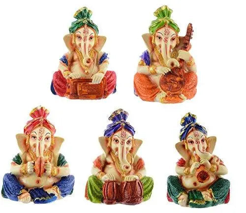 JaipurCrafts Polyresin Lord Ganesha Musician Showpiece, 4 IN, Multicolour, 5 Piece