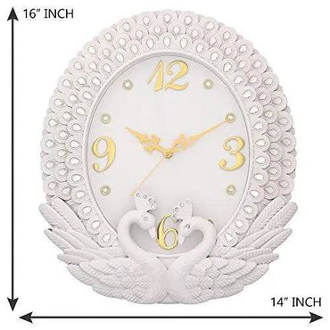 JaipurCrafts Plastic Peacock Diamond Wall Clock (White_34 x 38 cm)