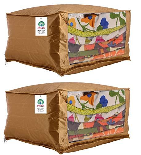 JaipurCrafts 2 Pcs Satin Fabric Saree Cover, 15 Sarees, Gift Set, Gold