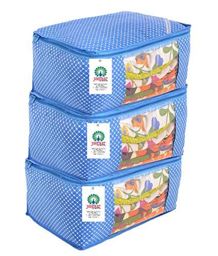 JaipurCrafts 3 Pieces Quilted Polka Dots Cotton Saree Cover Set, Blue (45 x 30 x 20 cm)