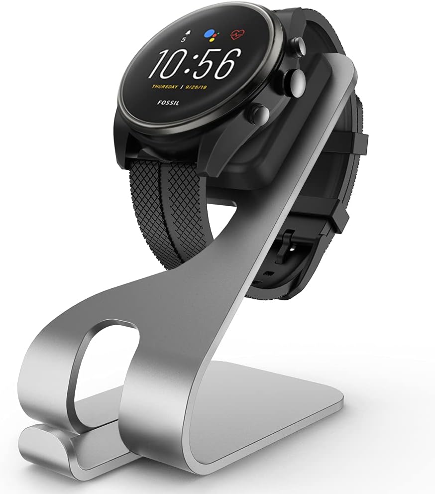 Zitel Charging Stand for Fossil Gen 5 / Gen 4 - Premium Aluminum Charging Station - Silver