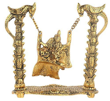 JaipurCrafts Premium Spiritual Metal Radha-Krishna Jhula Idol (18 cm x 18 cm x 9 cm, Golden)