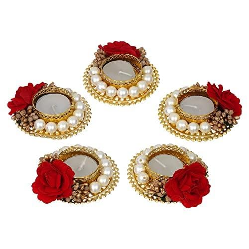 Webelkart Set of 5 Tealight Candle Holder for Home Decor, Mosaic Glass, Balcony Decoration Items Outdoor, Balcony Decor,Candle Stand,Flowers ( Pack of 5 , 3.5 Inches)
