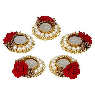 Webelkart Set of 5 Tealight Candle Holder for Home Decor, Mosaic Glass, Balcony Decoration Items Outdoor, Balcony Decor,Candle Stand,Flowers ( Pack of 5 , 3.5 Inches)