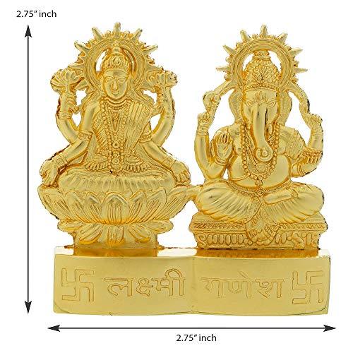 JaipurCrafts Laxmi Ganesh Gold Plated Statue - Idol for Car Dashboard, Home, Office Décor, Gifting Decorative Showpiece, Temple Gift (Zinc, Golden)- 2.75 in x 2.75 in