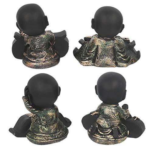 JaipurCrafts Set of 4 Cute Musical Group Child Monk Showpiece - 7.62 cm (Polyresin, Black, Gold)- for Home Decor| Office Decor| Valentines Day Gifts | Diwali Decor| Vaastu Decor| Fengshui