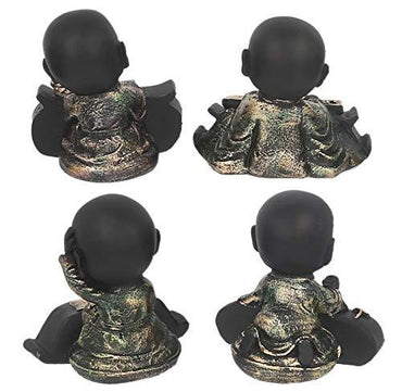 JaipurCrafts Set of 4 Cute Musical Group Child Monk Showpiece - 7.62 cm (Polyresin, Black, Gold)- for Home Decor| Office Decor| Valentines Day Gifts | Diwali Decor| Vaastu Decor| Fengshui