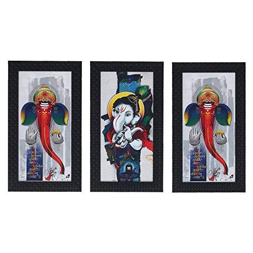 JaipurCrafts Lord Ganesha Set of 3 Large Framed UV Digital Reprint Painting (Wood, Synthetic, 33 cm x 61 cm)
