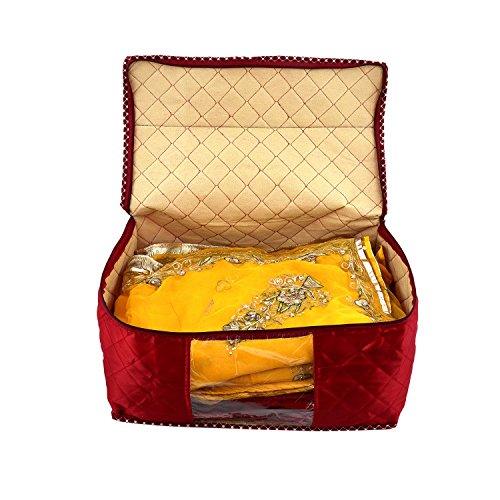 JaipurCrafts 1 Pcs Satin Fabric Saree Cover, 15 Sarees, Gift Set, Maroon (45 x 35 x 23 cm)