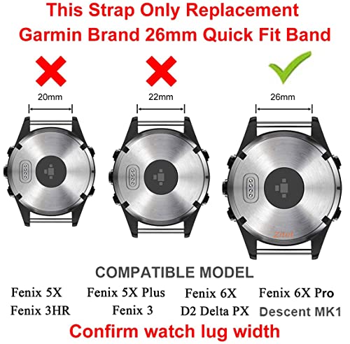 Zitel Band for Fenix 8 51mm, 7X/7X Pro, 6X/6X Pro, 5X/5X Plus, 3/3 HR, Descent MK1, Enduro, 26mm Sport Strap - Orange