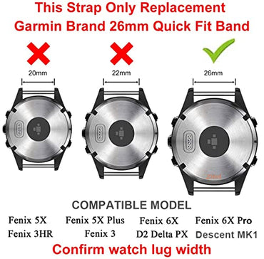 Zitel Band for Fenix 8 51mm, 7X/7X Pro, 6X/6X Pro, 5X/5X Plus, 3/3 HR, Descent MK1, Enduro, 26mm Sport Strap - Orange