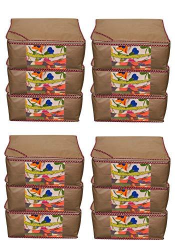 JaipurCrafts 12 Pieces Non Woven Saree Cover Set, Beige (45 x 35 x 22 cm)