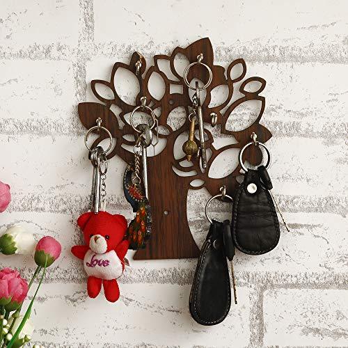 JaipurCrafts Tree Wooden Key Holder (19 cm x 17.78 cm x 0.4 cm, Beige)- 7 Hooks