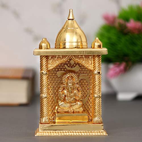 JaipurCrafts Metal Gold Plated Ganesha Decorative Temple Figurine Lord Ganpati Lakshmi Statue Good Luck Spiritual Pooja Gifts Idols(Size 5 x 2.75 Inches, Small)