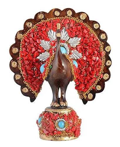 JaipurCrafts Premium Collection Real Stone Fitted Dancing Peacock Showpiece