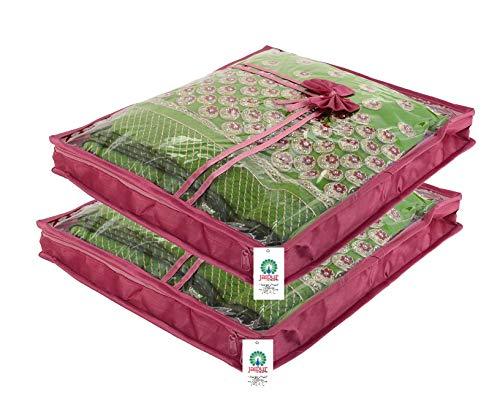 JaipurCrafts 2 Pcs Satin Fabric Saree Cover, 3 Sarees, Gift Set, Pink