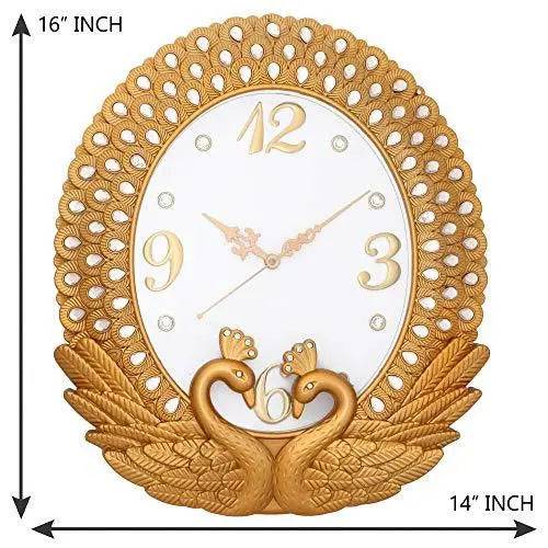 JaipurCrafts Plastic Wall Clock (38 x 34 x 5.08 cm, Gold)