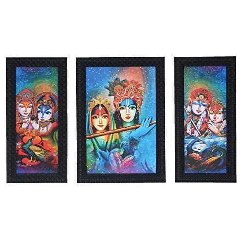 JaipurCrafts Lord Ganesha Set of 3 Large Framed UV Digital Reprint Painting (Wood, Synthetic, 36 cm x 61 cm)