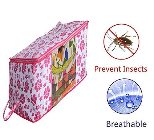 JaipurCrafts 3 Piece Underbed Storage Bag,Storage Organiser,Blanket Cover with Zippered Closure and Handle (Flower Print, 65 x 47 x 33 cm)- Extra Large
