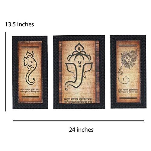 JaipurCrafts Lord Ganesha Set of 3 Large Framed UV Digital Reprint Painting (Wood, Synthetic, 36 cm x 61 cm)
