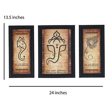 JaipurCrafts Lord Ganesha Set of 3 Large Framed UV Digital Reprint Painting (Wood, Synthetic, 36 cm x 61 cm)